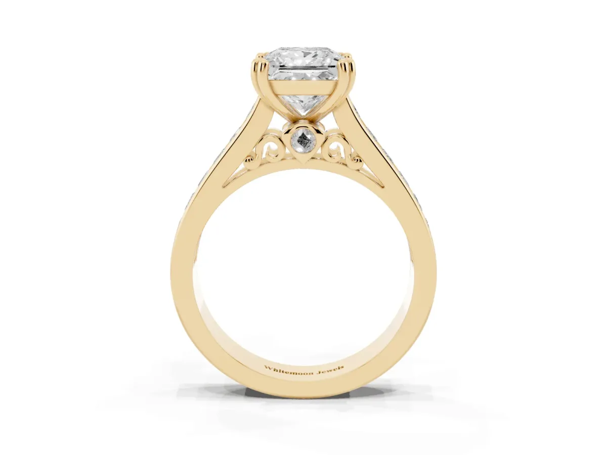 Princess Cut Cut Channel Set Solitaire Engagement Ring with Prong Setting Yellow gold