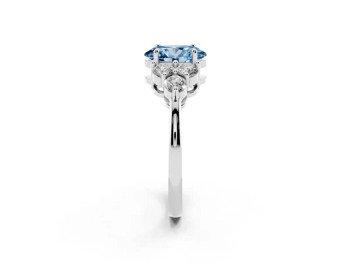 Fancy Blue Oval Cut Brilliant Diamond Cluster Accent Solitaire Ring with Prong Setting White gold