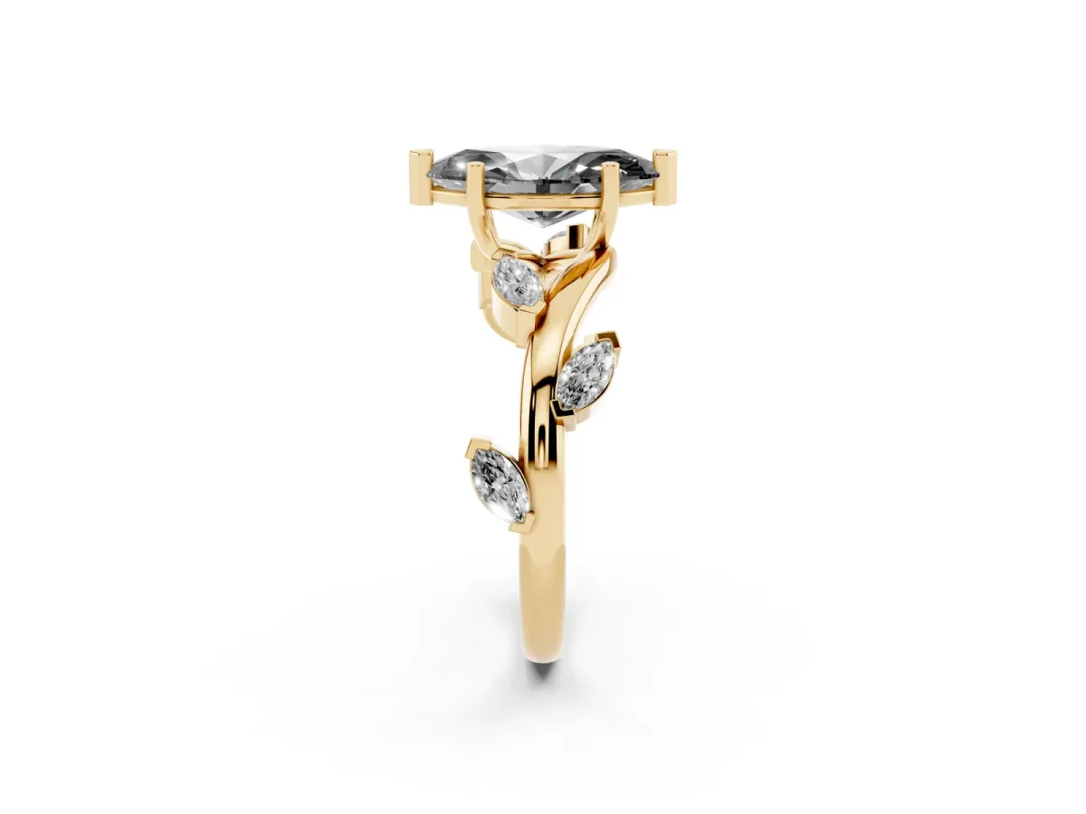 Fancy Black Marquise Cut Solitaire Twisted Band Marquise Accent Prong Setting Ring Yellow gold