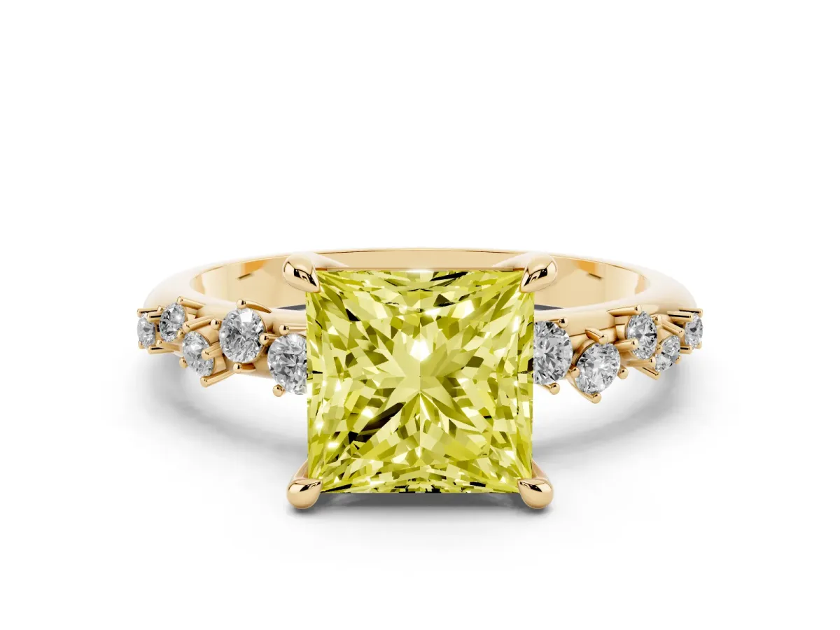 Fancy Yellow Princess Cut Cut Diamond Vine Band with Four-Prong Setting Yellow gold