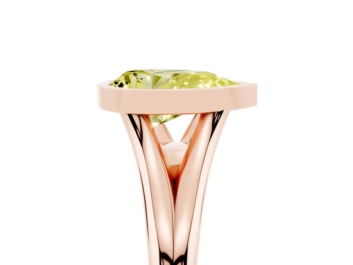 Fancy Yellow Bezel Set Pear Cut Cut Solitaire Ring with Tapered Band Rose gold