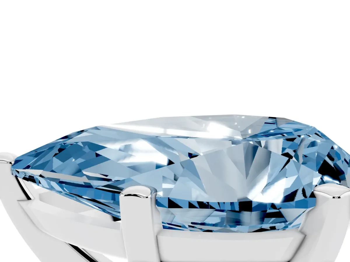 Fancy Blue Pear Cut Diamond Solitaire Ring with Prong Setting and Classic Band Platinum