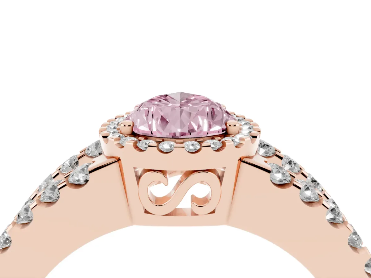 Fancy Pink Pear Cut Cut Halo Split Shank Diamond Ring with Four-Prong Setting Rose gold