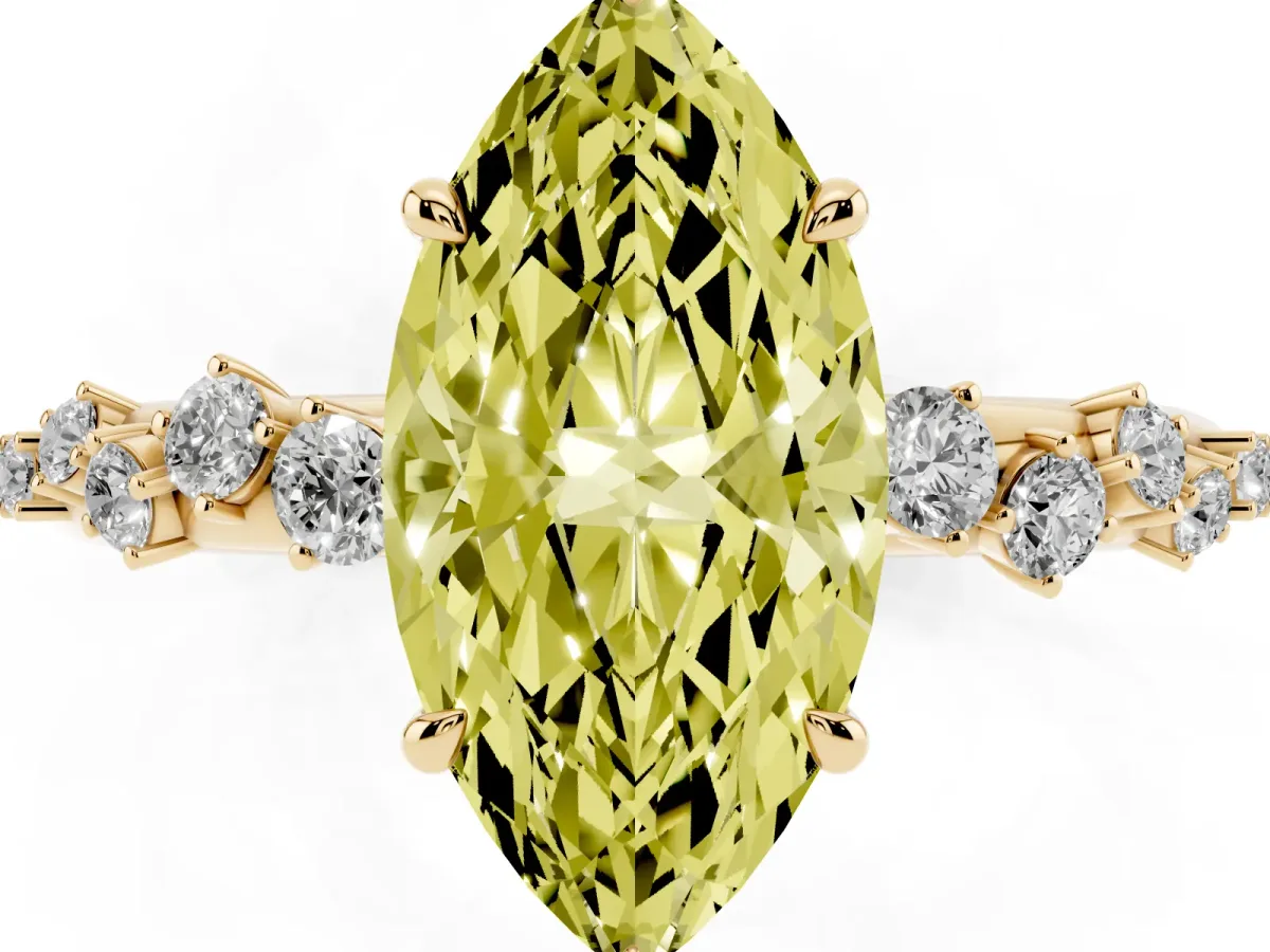 Fancy Yellow Marquise Cut Diamond Cluster Prong-Set Solitaire Ring Yellow gold