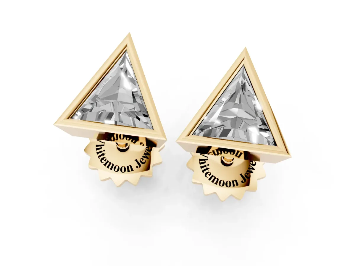 Trillion Diamond Bezel-Set Solitaire Stud Earrings Yellow gold