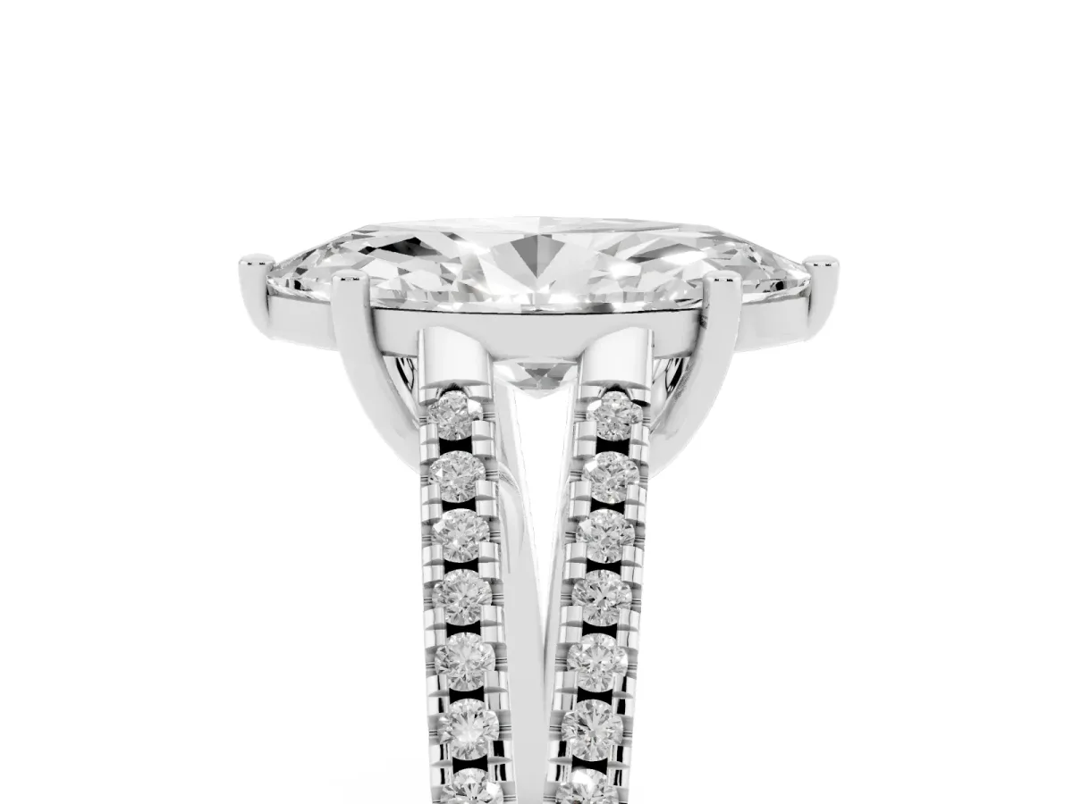 Marquise Cut Diamond Solitaire Engagement Ring with Split Shank Pavé Band Silver