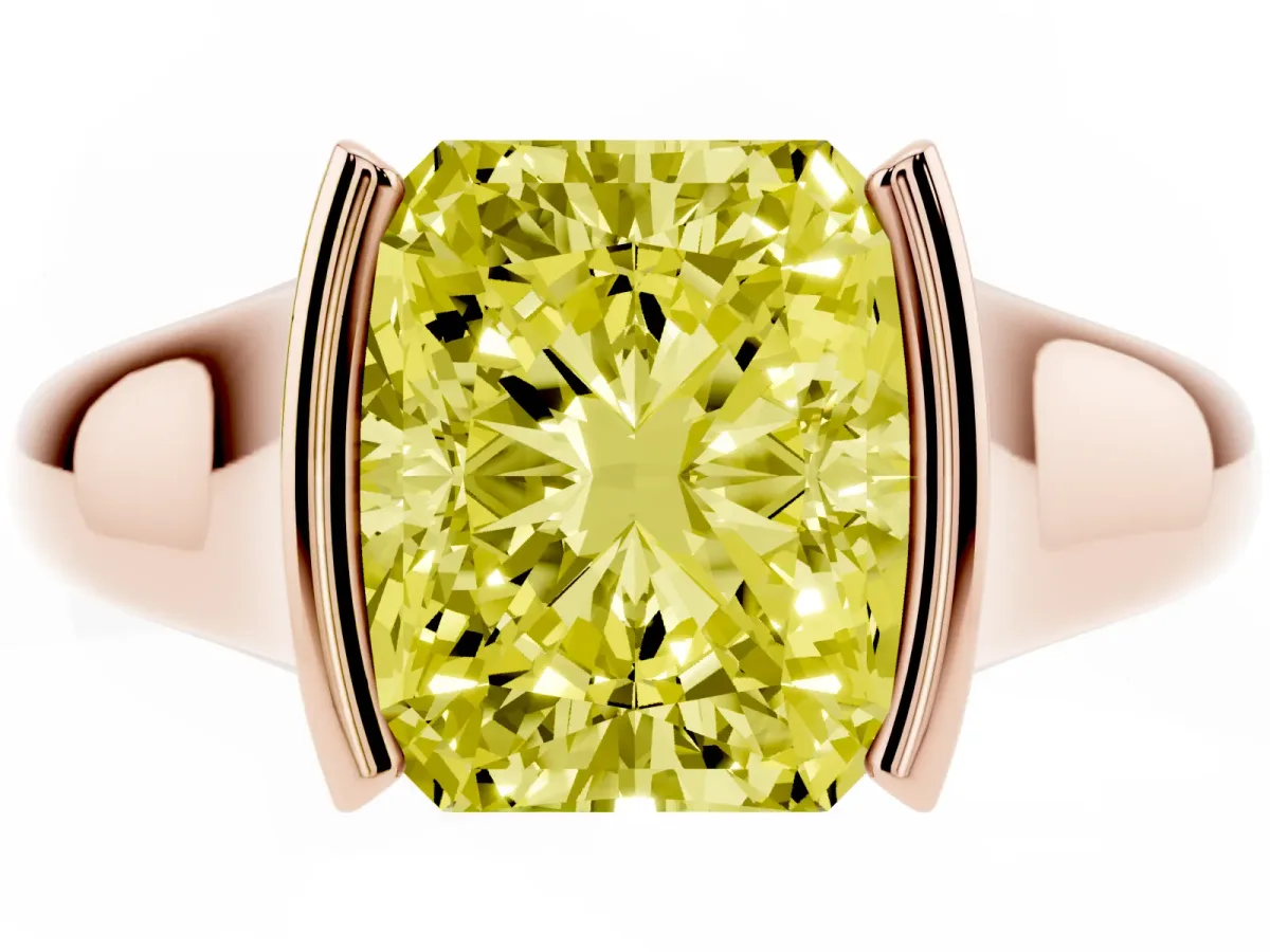 Fancy Yellow Radiant Cut Solitaire Tension Set Diamond Ring with Split Shank Band Rose gold