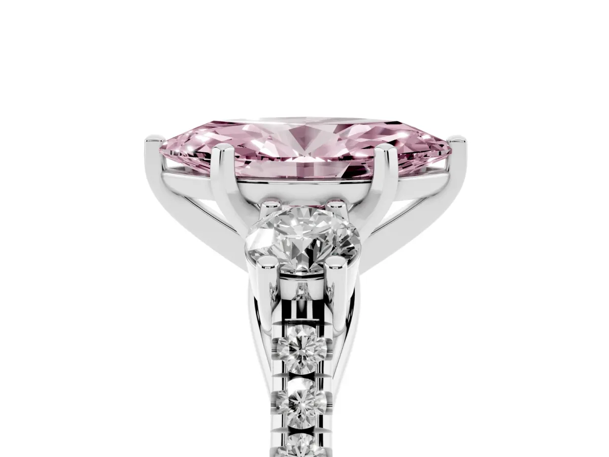 Fancy Pink Three-Stone Marquise Cut Diamond Pavé Band with Four-Prong Setting Silver