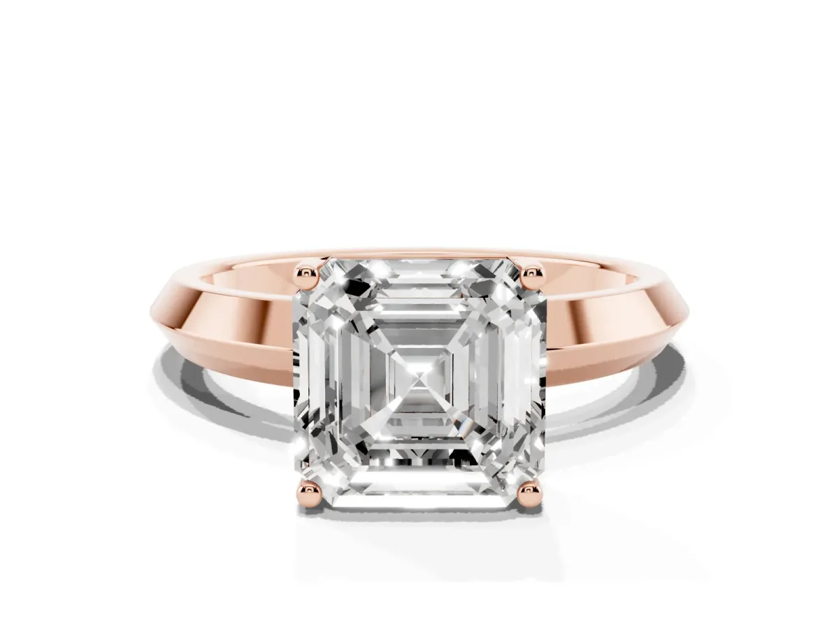 Asscher Cut Cut Solitaire Engagement Ring with Flat Band and Four-Prong Setting Rose gold