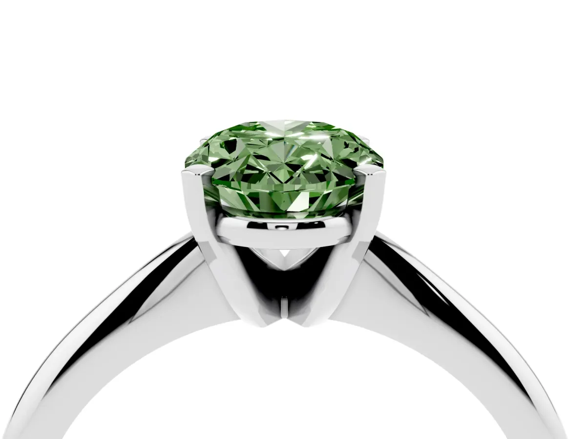Fancy Green Oval Cut Cut Solitaire Ring with Four-Prong Setting on a Classic Band White gold