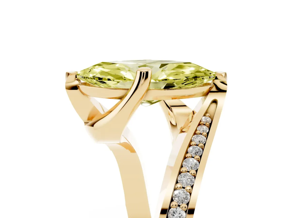 Fancy Yellow Marquise Cut Solitaire Diamond Twist Band with Pavé Setting and Four-Prong Setting Yellow gold