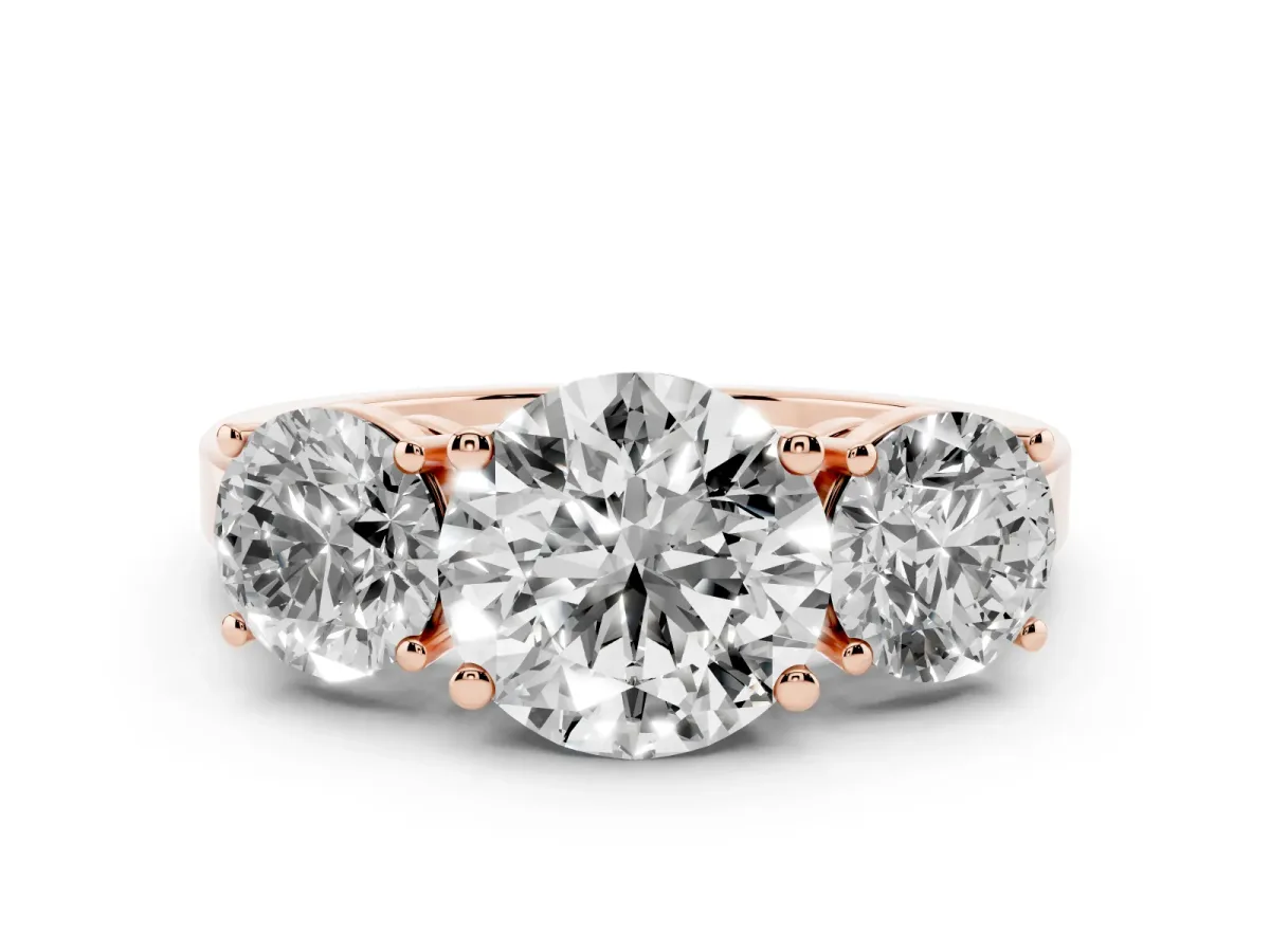 Three-Stone Round Cut Cut Diamond Engagement Ring with Flat Band and Four-Prong Setting Rose gold