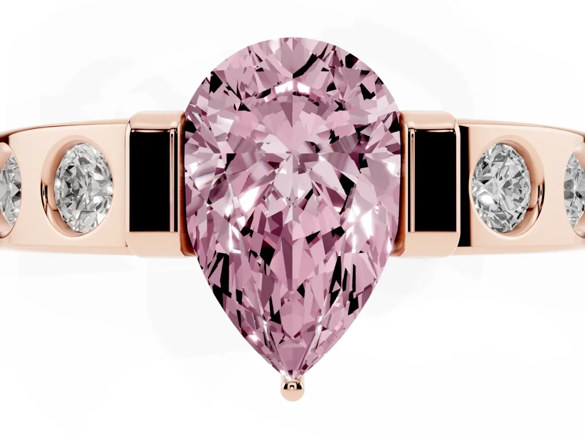 Fancy Pink Pear Cut Brilliant Channel-Set Diamond Ring with Bezel Prong Setting Rose gold
