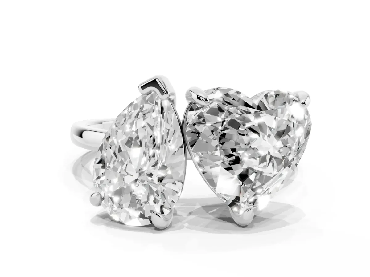 Pear and Heart Toi Moi Ring with Prong Setting and Plain Band Platinum