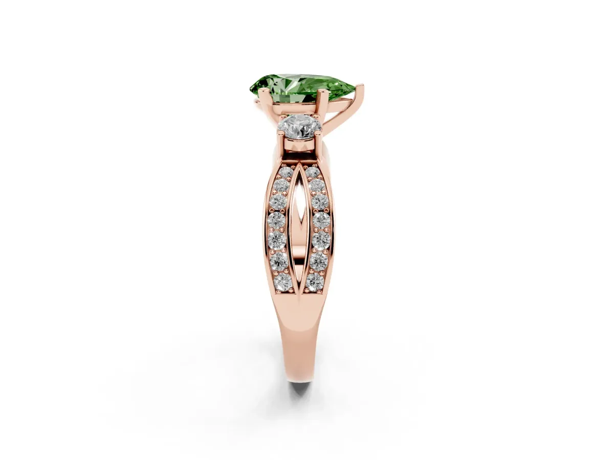 Fancy Green Three-Stone Pear Cut Cut Diamond Twist Band with Prong Setting Rose gold