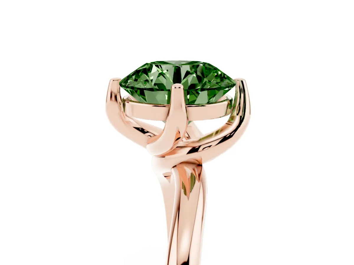 Fancy Green Round Cut Diamond Solitaire Engagement Ring with Four-Prong Setting and Classic Band Rose gold