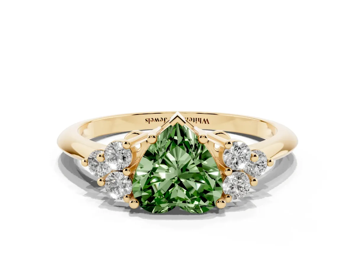 Fancy Green Heart Cut Cut Diamond Cluster Ring with Solitaire Band and Four-Prong Setting Yellow gold