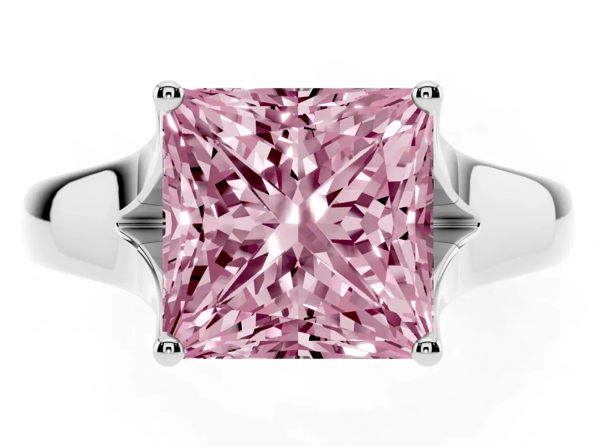 Fancy Pink Princess Cut Solitaire Diamond Ring with Cathedral Band and Four-Prong Setting White gold