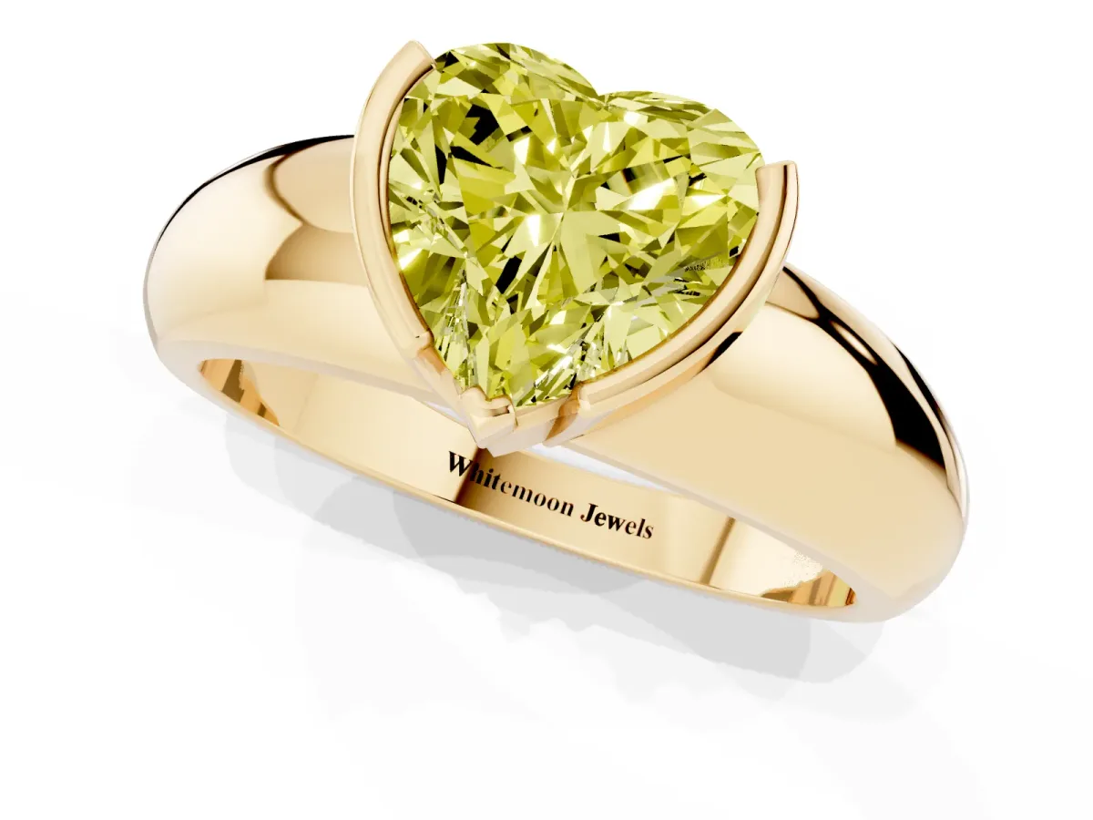 Fancy Yellow Heart Cut Solitaire Tension Set Diamond Ring with Wide Band Yellow gold