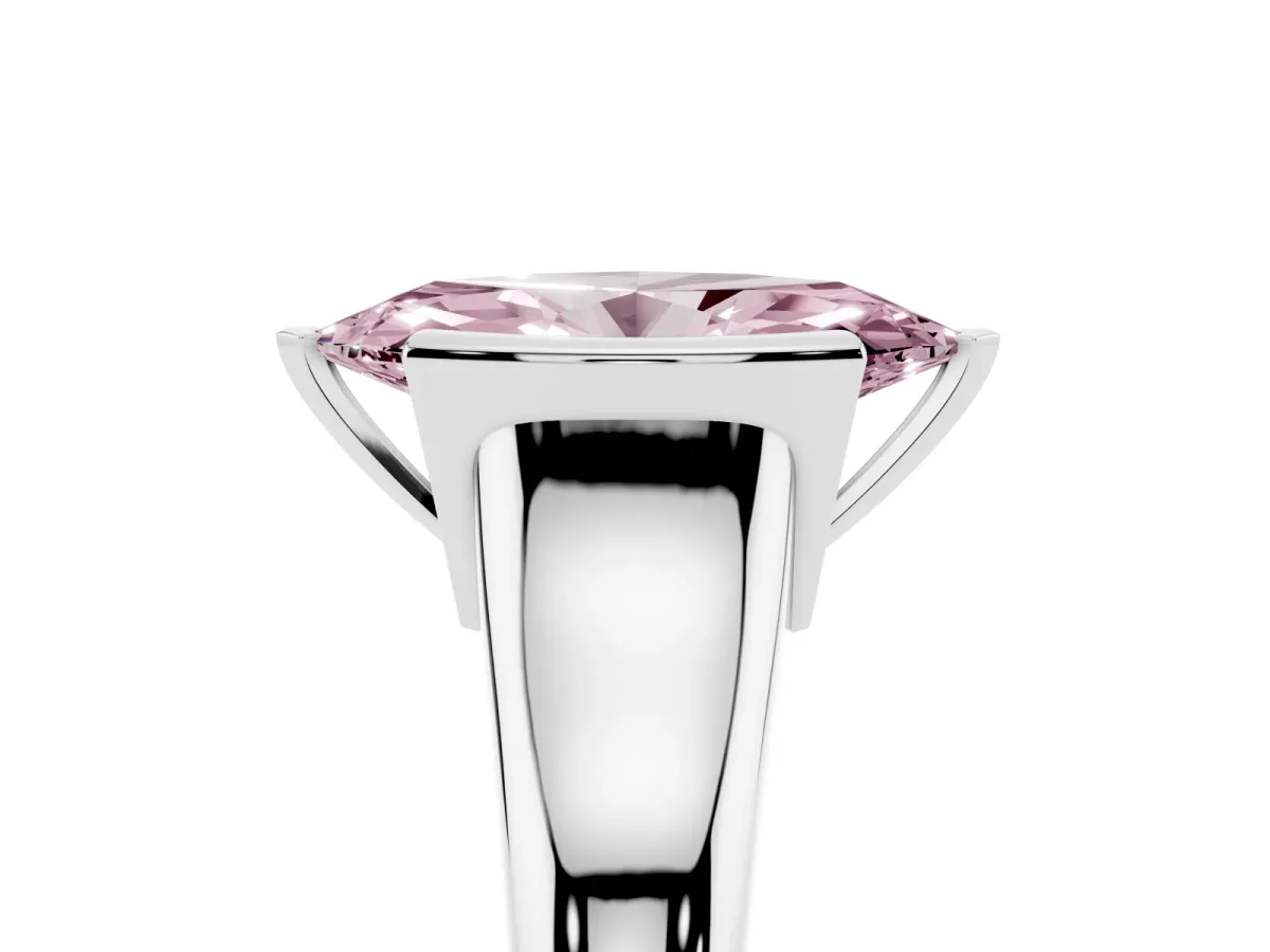 Fancy Pink Marquise Cut Solitaire Tension Set Diamond Ring with Split Shank Band Silver