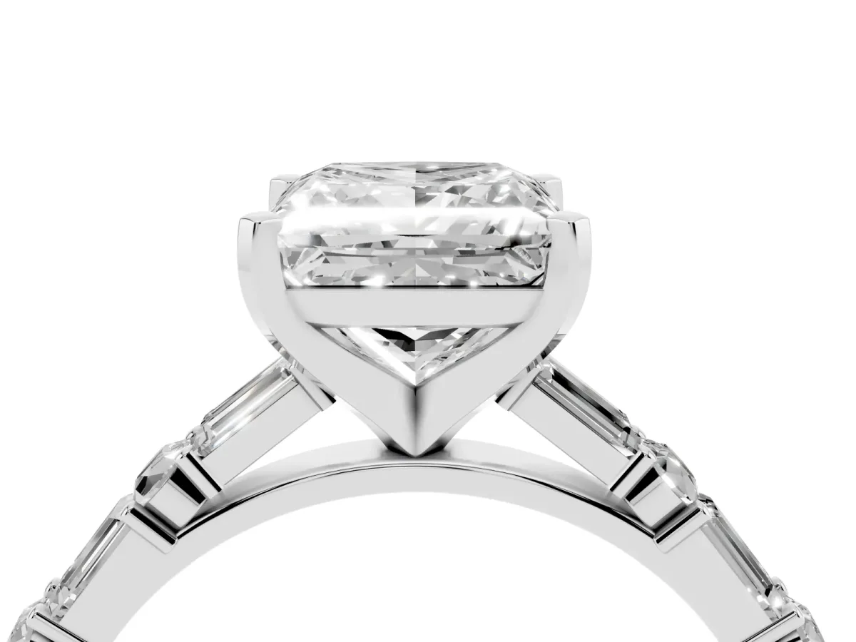 Princess Cut Diamond Solitaire with Side Baguettes and Channel Set Band Silver