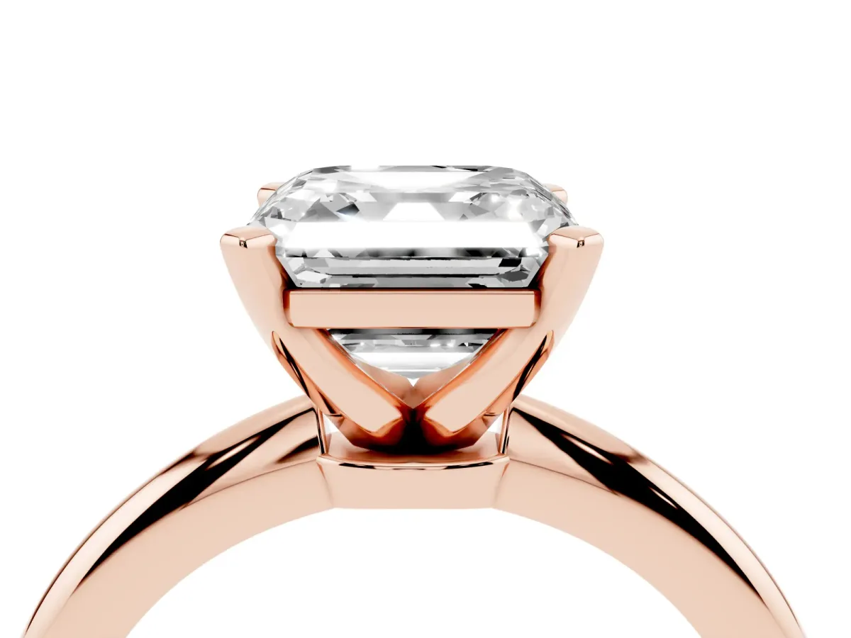 Asscher Cut Diamond Solitaire Ring with Prong Setting and Classic Band Rose gold