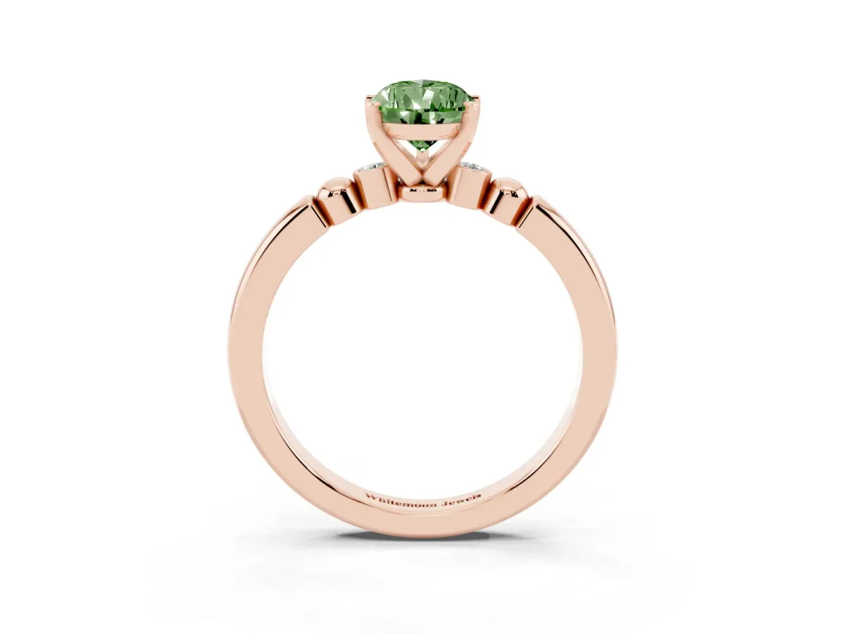 Fancy Green Pear Cut Solitaire Beaded Band with Four-Prong Setting Rose gold