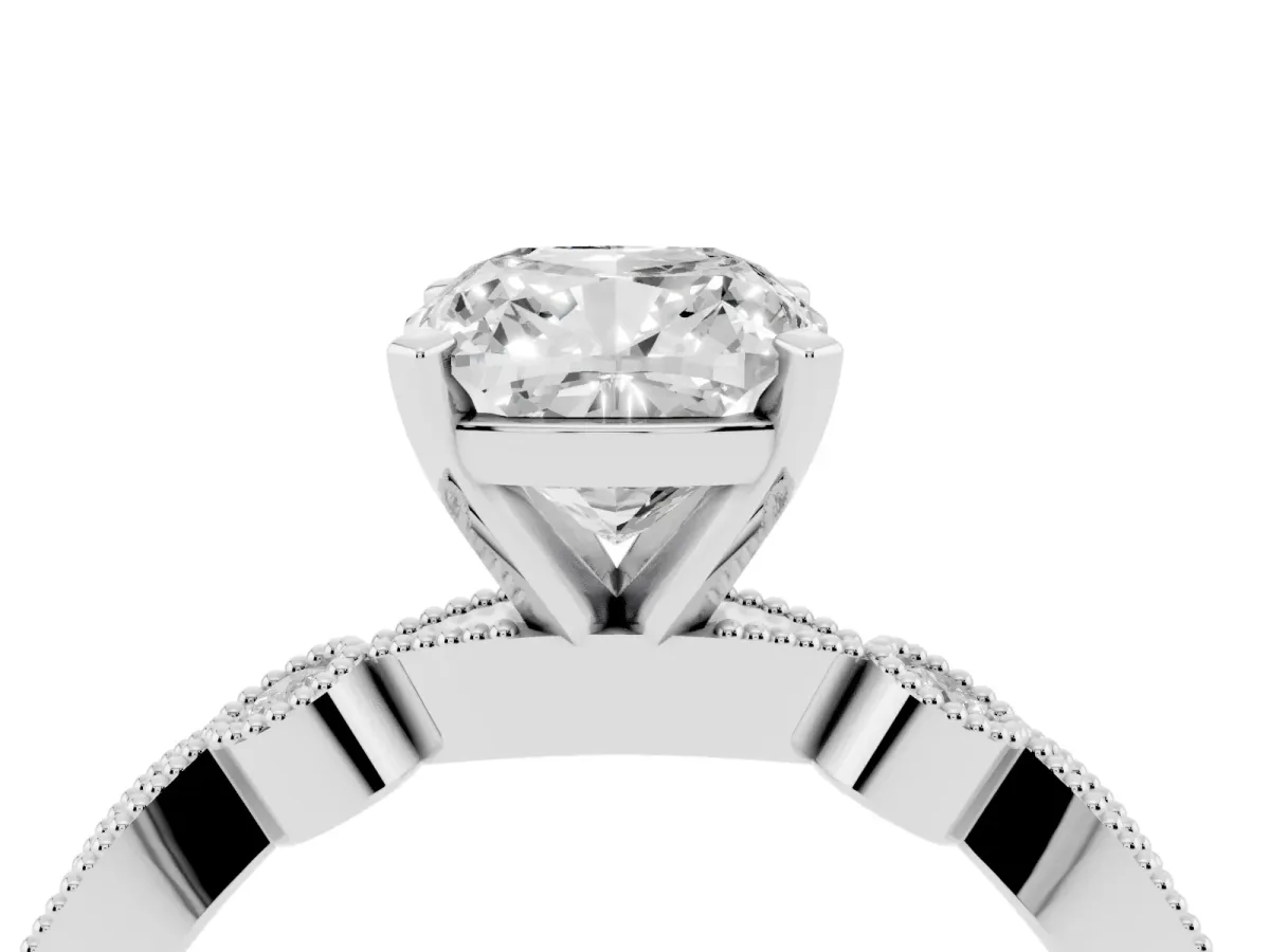 Cushion Cut Milgrain Bezel Diamond Engagement Ring with Solitaire Prong Setting Platinum