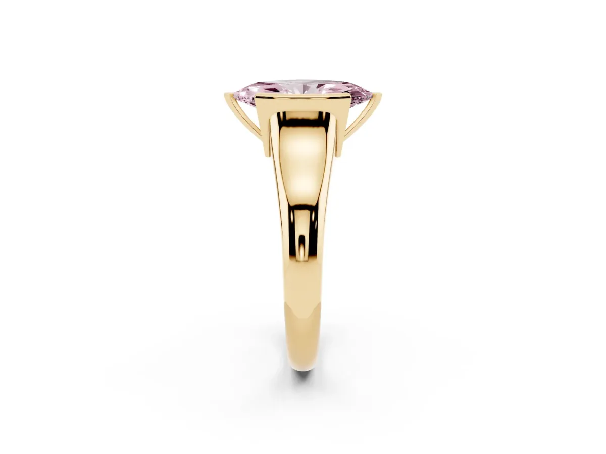 Fancy Pink Marquise Cut Solitaire Tension Set Diamond Ring with Split Shank Band Yellow gold