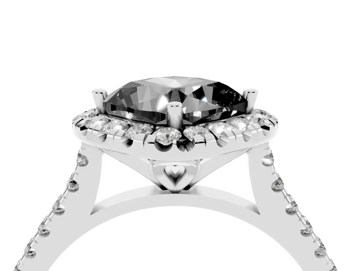 Fancy Black Cushion Cut Diamond Cushion Halo Ring with Pavé Band Silver