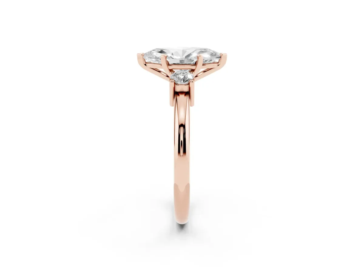 Three-Stone Marquise Cut Cut Diamond Solitaire with Prong Setting and Classic Band Rose gold