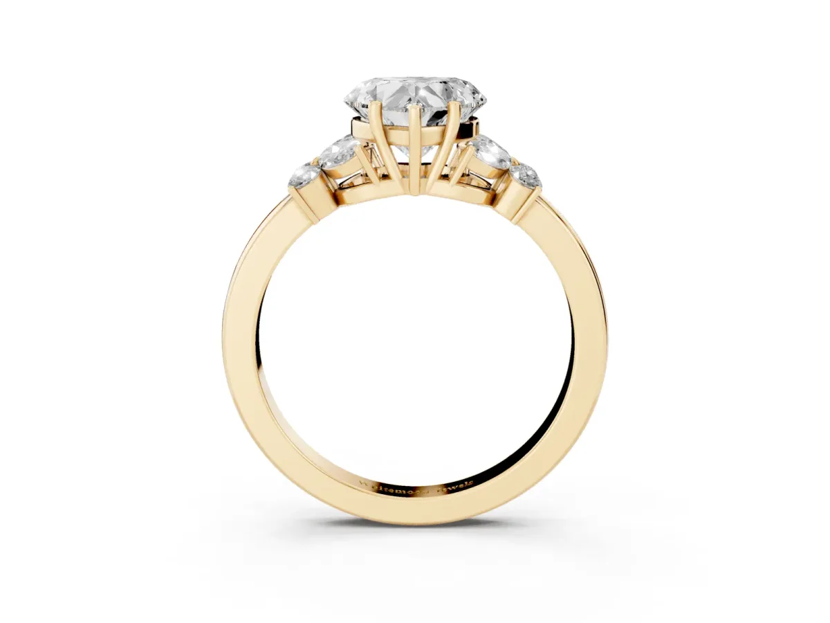 Heart Cut Cut Solitaire Floral Diamond Ring with Four-Prong Setting Yellow gold