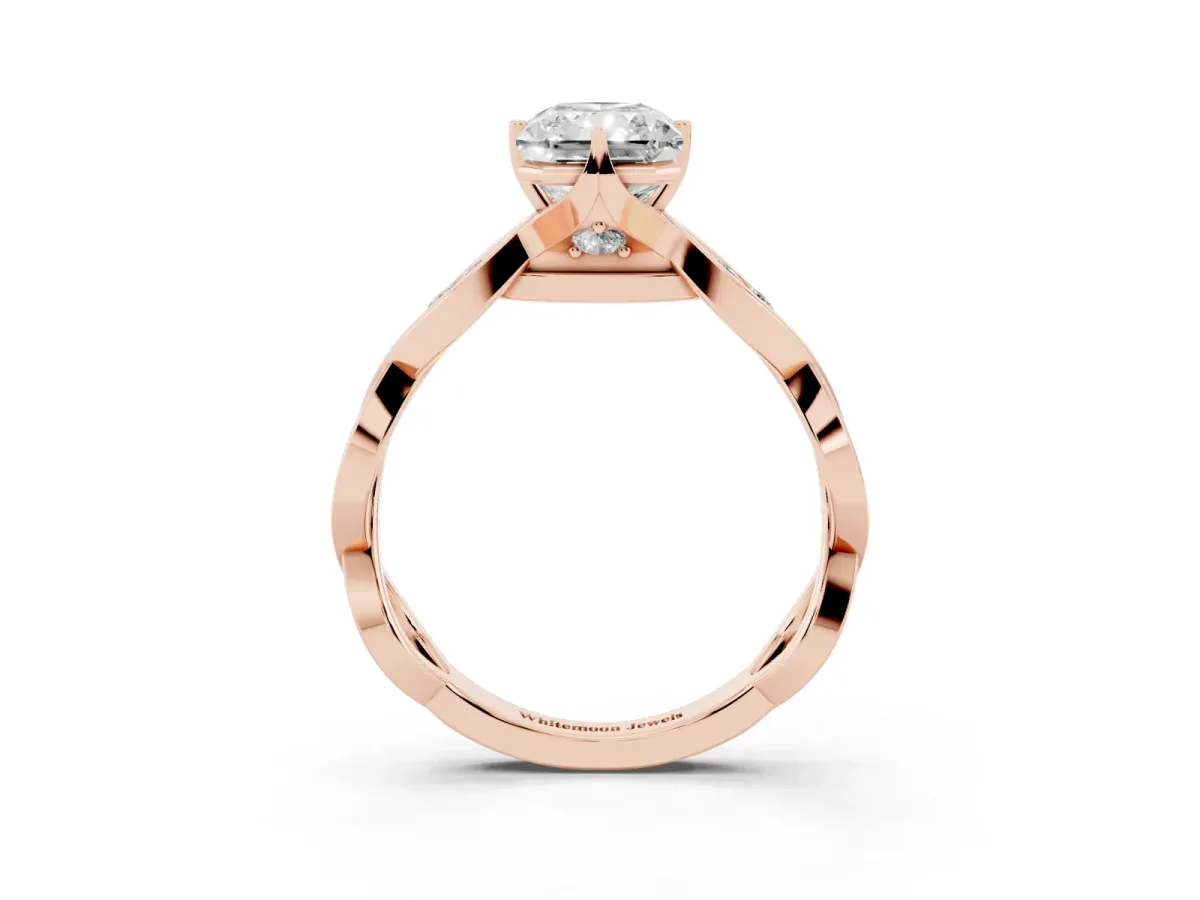 Radiant Cut Solitaire Twist Band with Leaf Prong Setting Rose gold