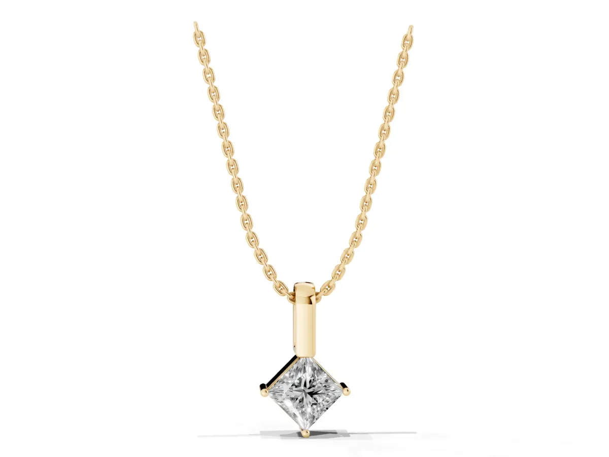 Princess Cut Bezel Set Diamond Pendant Yellow gold