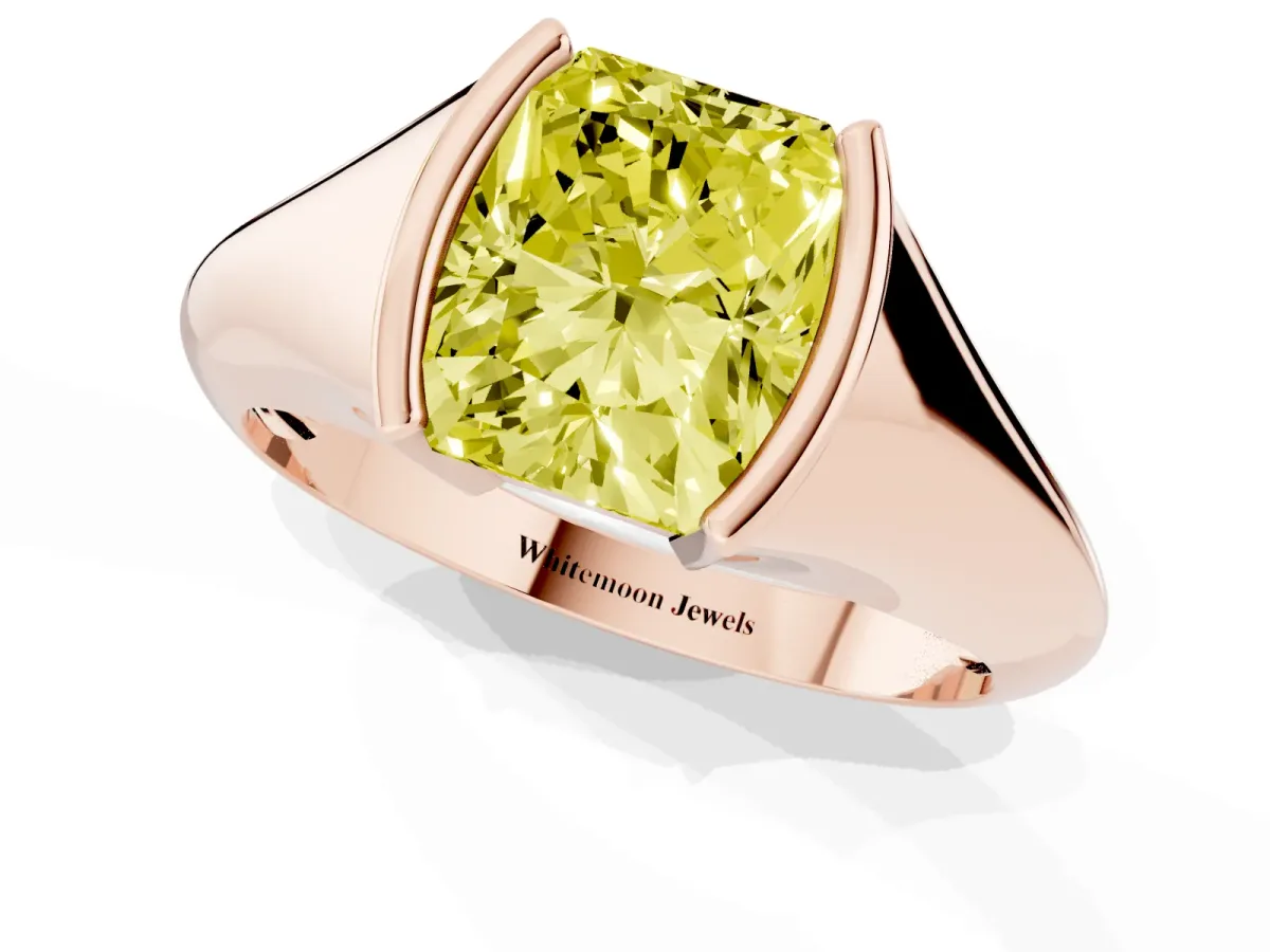 Fancy Yellow Radiant Cut Solitaire Tension Set Diamond Ring Rose gold