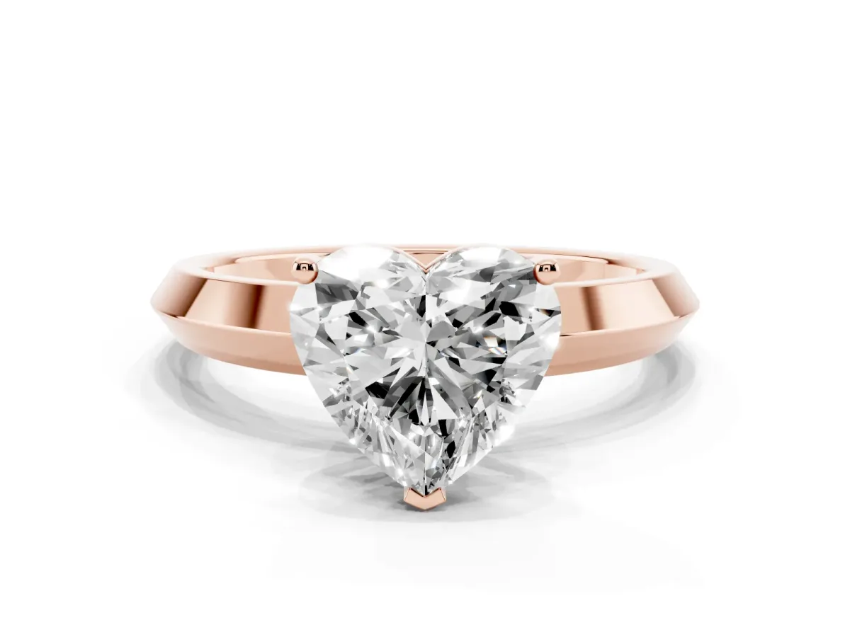 Heart Cut Cut Solitaire Engagement Ring with Flat Band and Four-Prong Setting Rose gold