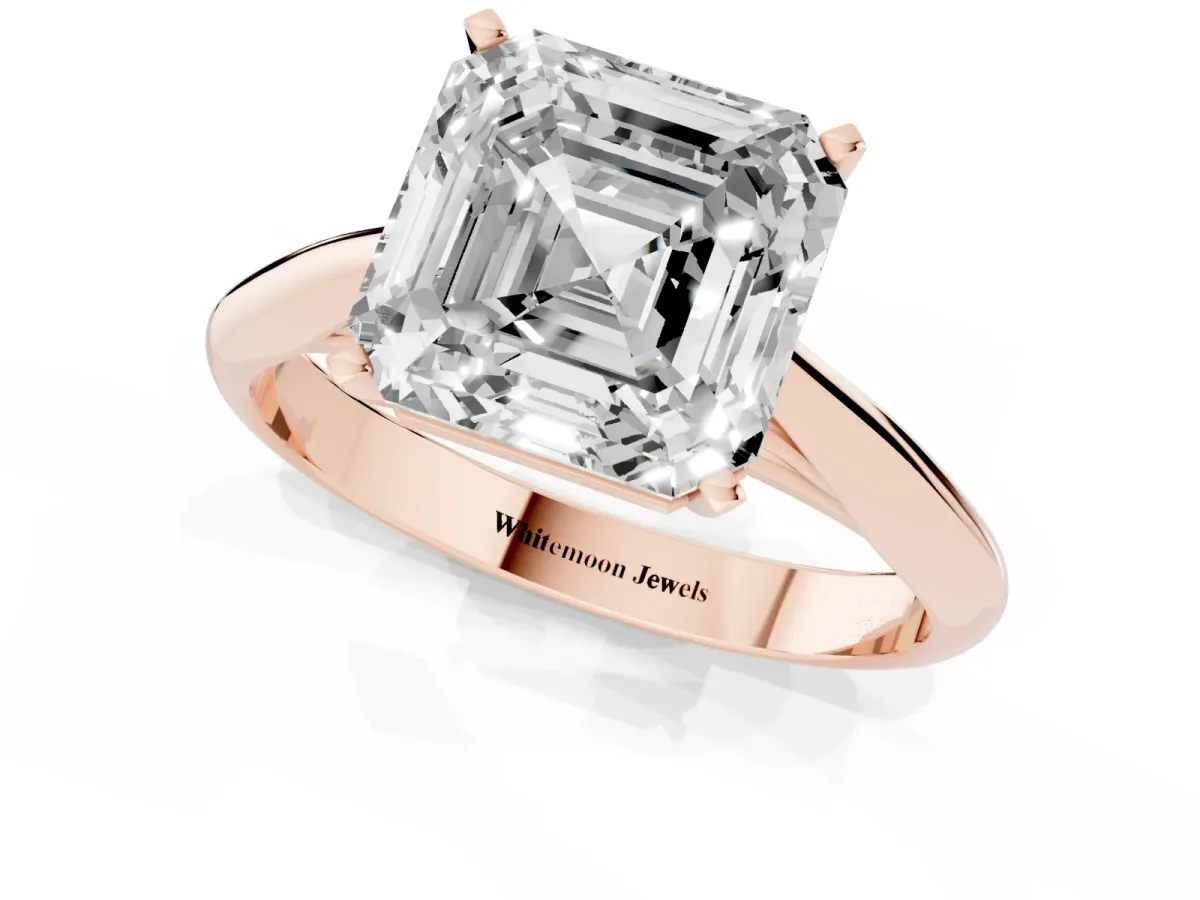 Asscher Cut Diamond Solitaire Engagement Ring with Cathedral Setting and Four-Prong Mount Rose gold