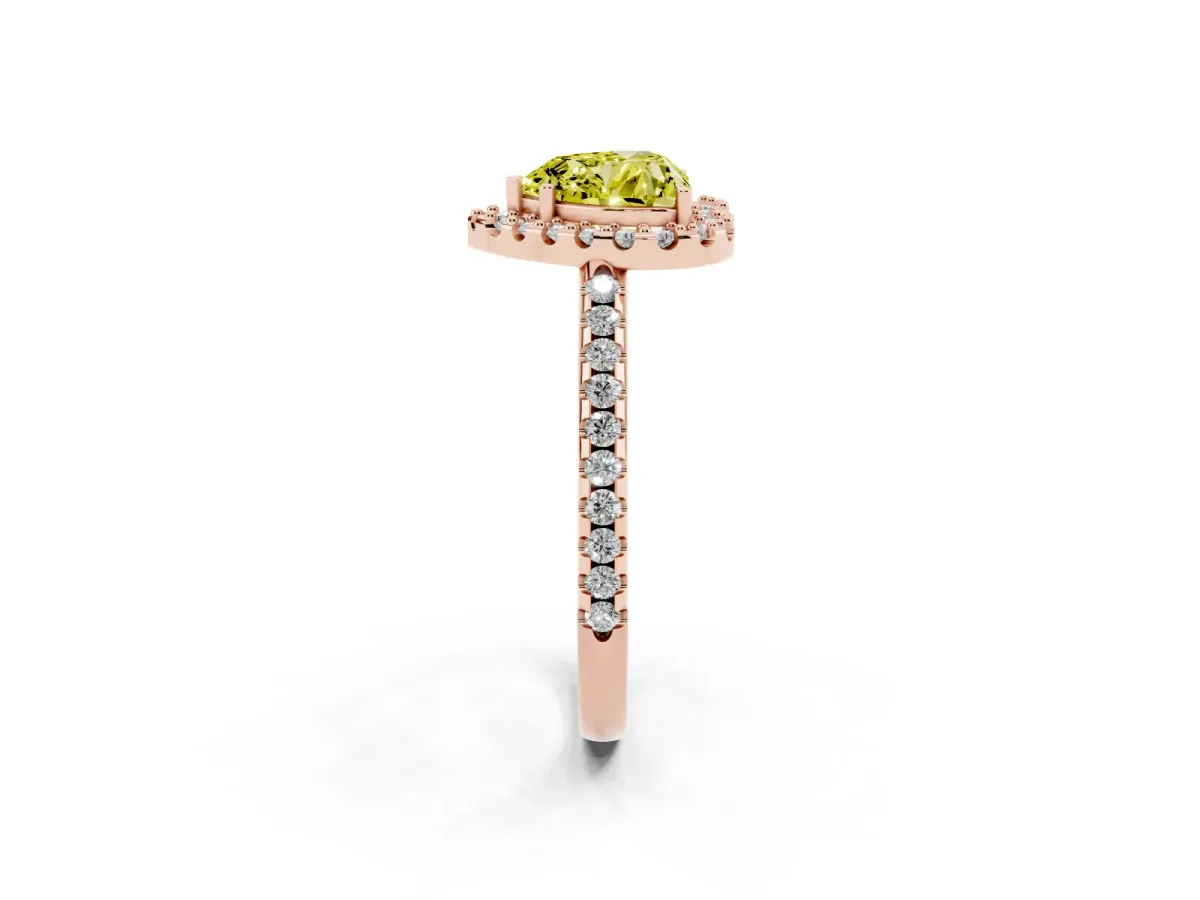 Fancy Yellow Heart Cut Diamond Pavé Halo Ring with Four-Prong Setting Rose gold