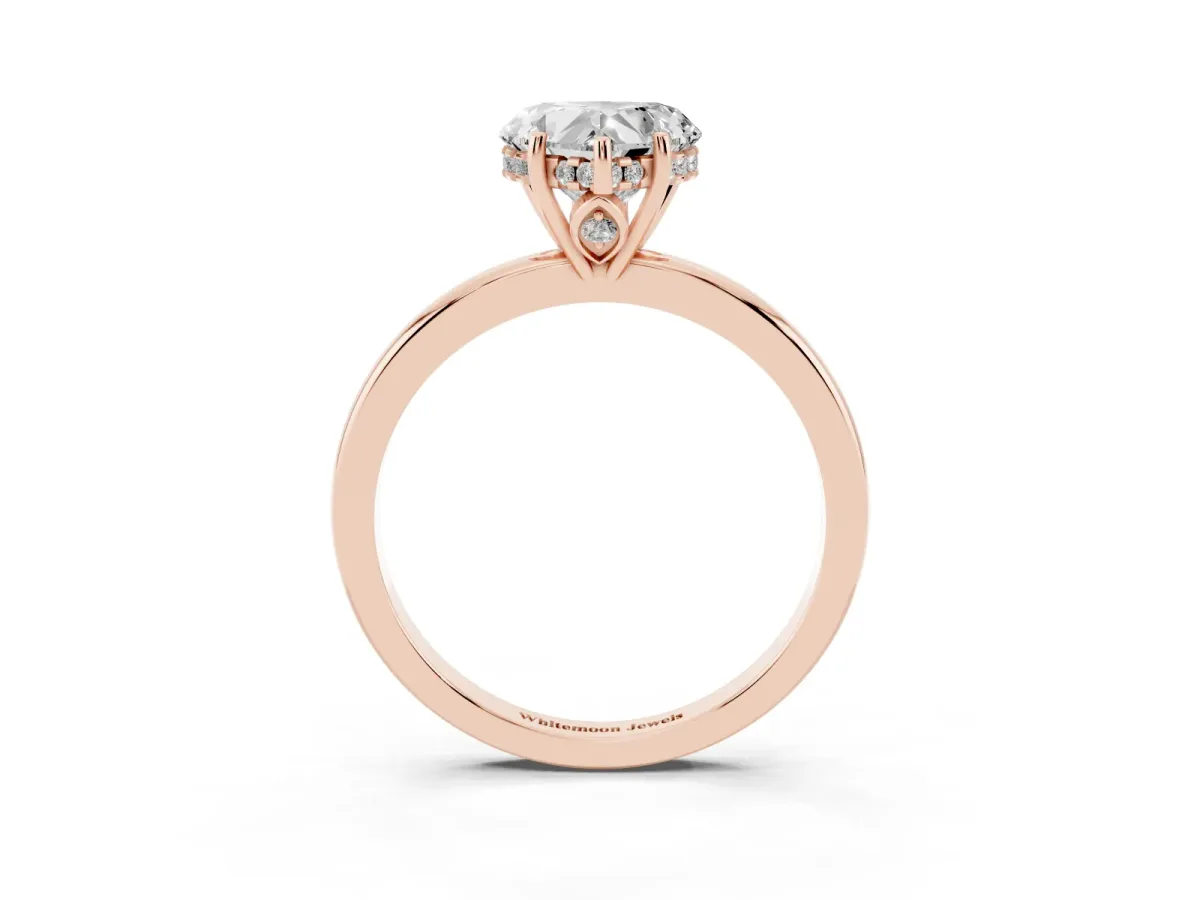 Heart Cut Solitaire Diamond Ring with Prong Setting and Plain Band Rose gold