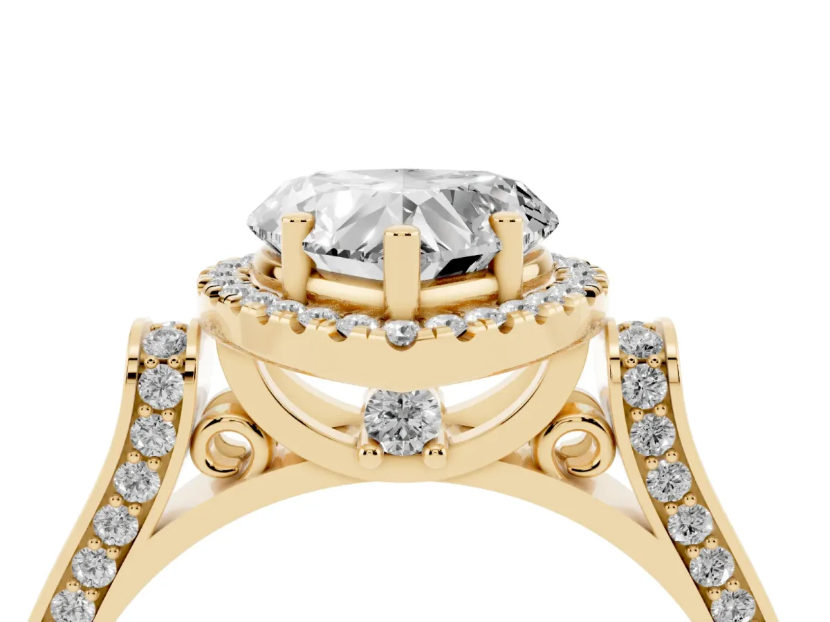 Heart Cut Halo Pave Split Shank Prong Setting Ring Yellow gold