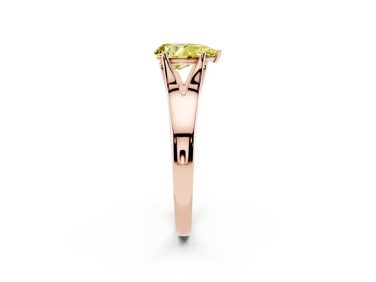 Fancy Yellow Pear Cut Solitaire Diamond Ring with Cathedral Band and Four-Prong Setting Rose gold