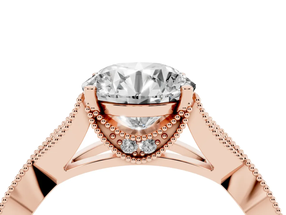 Round Cut Cut Diamond Twisted Band with Milgrain Pave Setting and Four-Prong Setting Rose gold