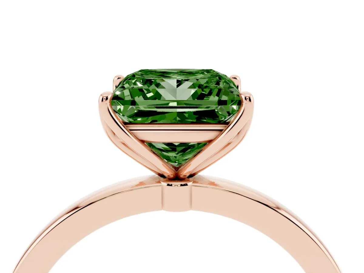 Fancy Green Princess Cut Diamond Solitaire Ring with Thin Band and Prong Setting Rose gold