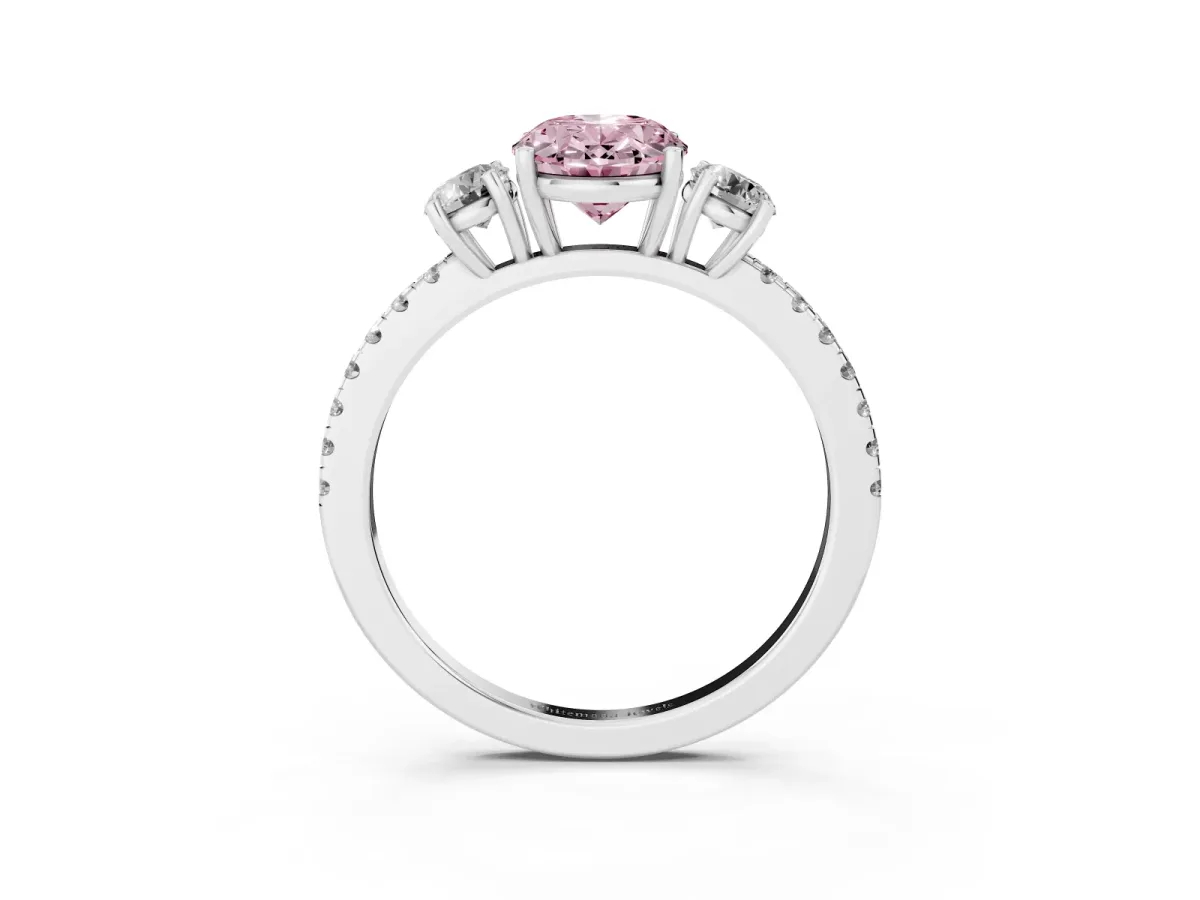 Fancy Pink Three-Stone Oval Cut Cut Diamond Pavé Band with Prong Setting Silver