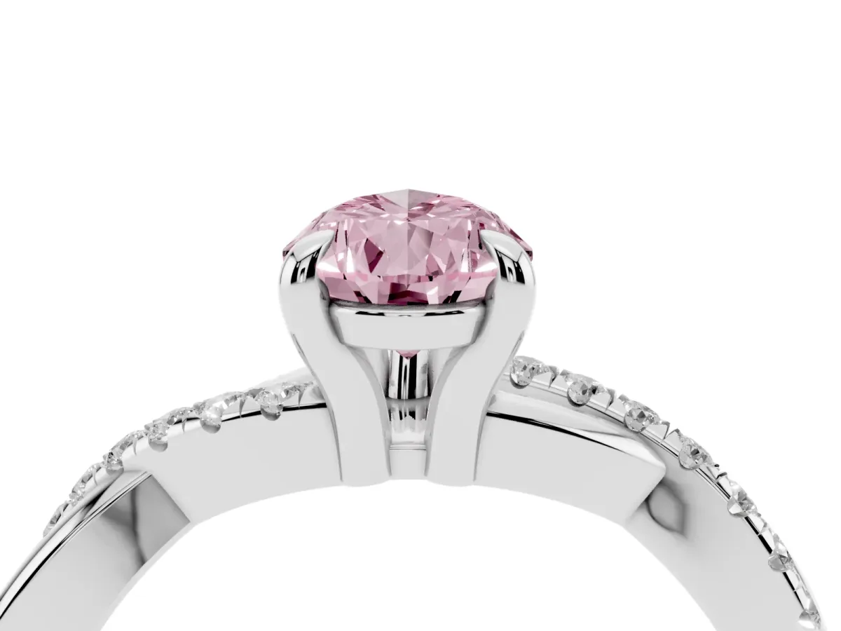 Fancy Pink Pear Cut Cut Diamond Twist Band Solitaire with Prong Setting Platinum