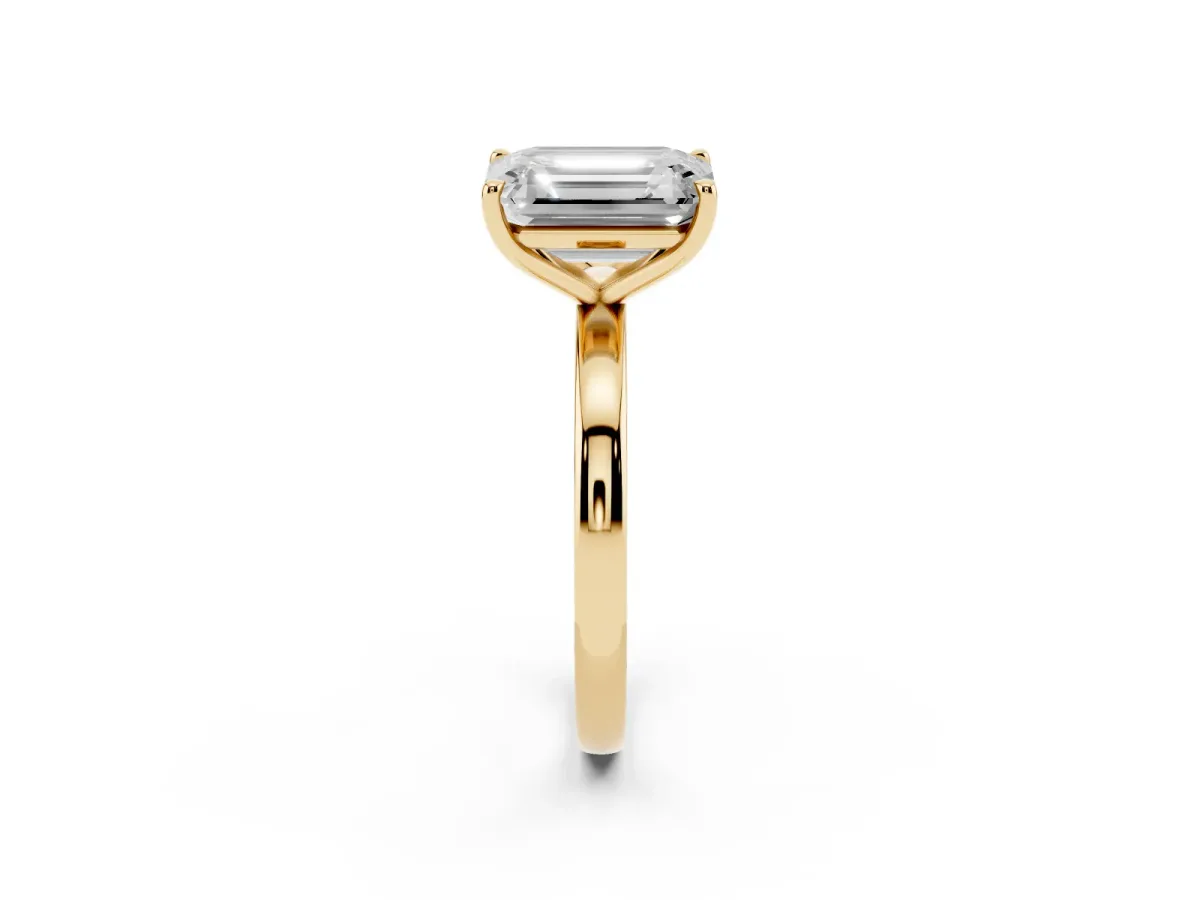 Fancy Blue Emerald Cut and Emerald Cut Toi Moi Ring with Prong Setting Yellow gold
