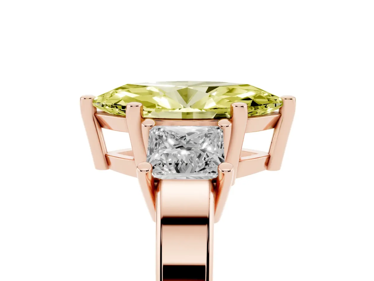 Fancy Yellow Three-Stone Marquise Cut Cut Solitaire Ring with Prong Setting Rose gold