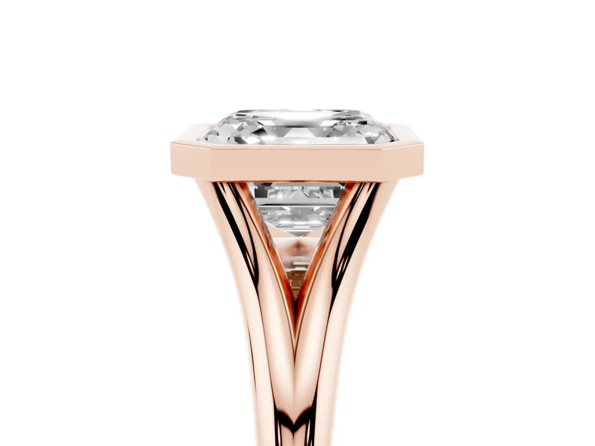 Bezel Set Asscher Cut Cut Solitaire Ring with Tapered Band Rose gold