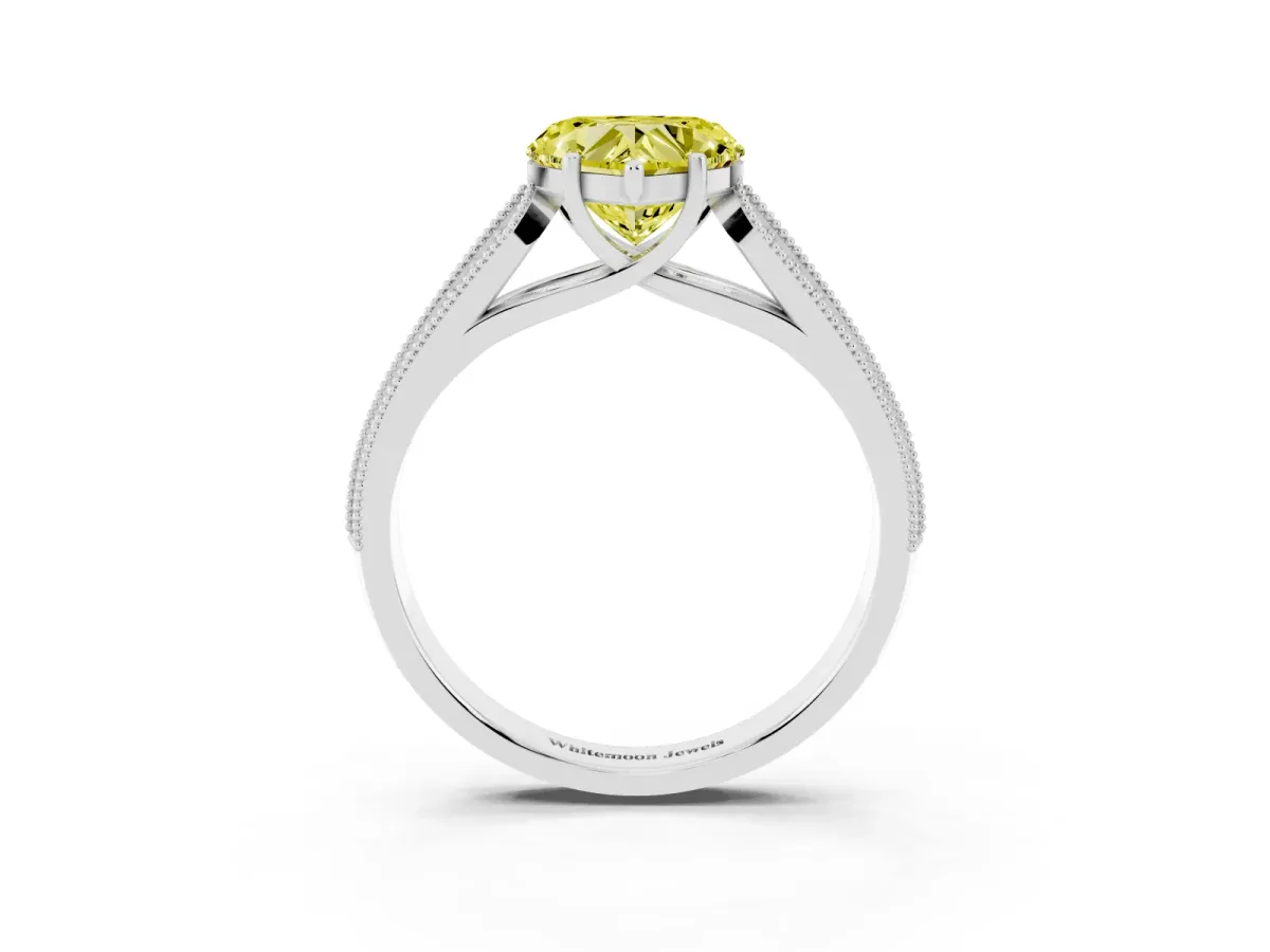 Fancy Yellow Heart Cut Cut Pave Split Shank Engagement Ring with Four-Prong Setting Platinum