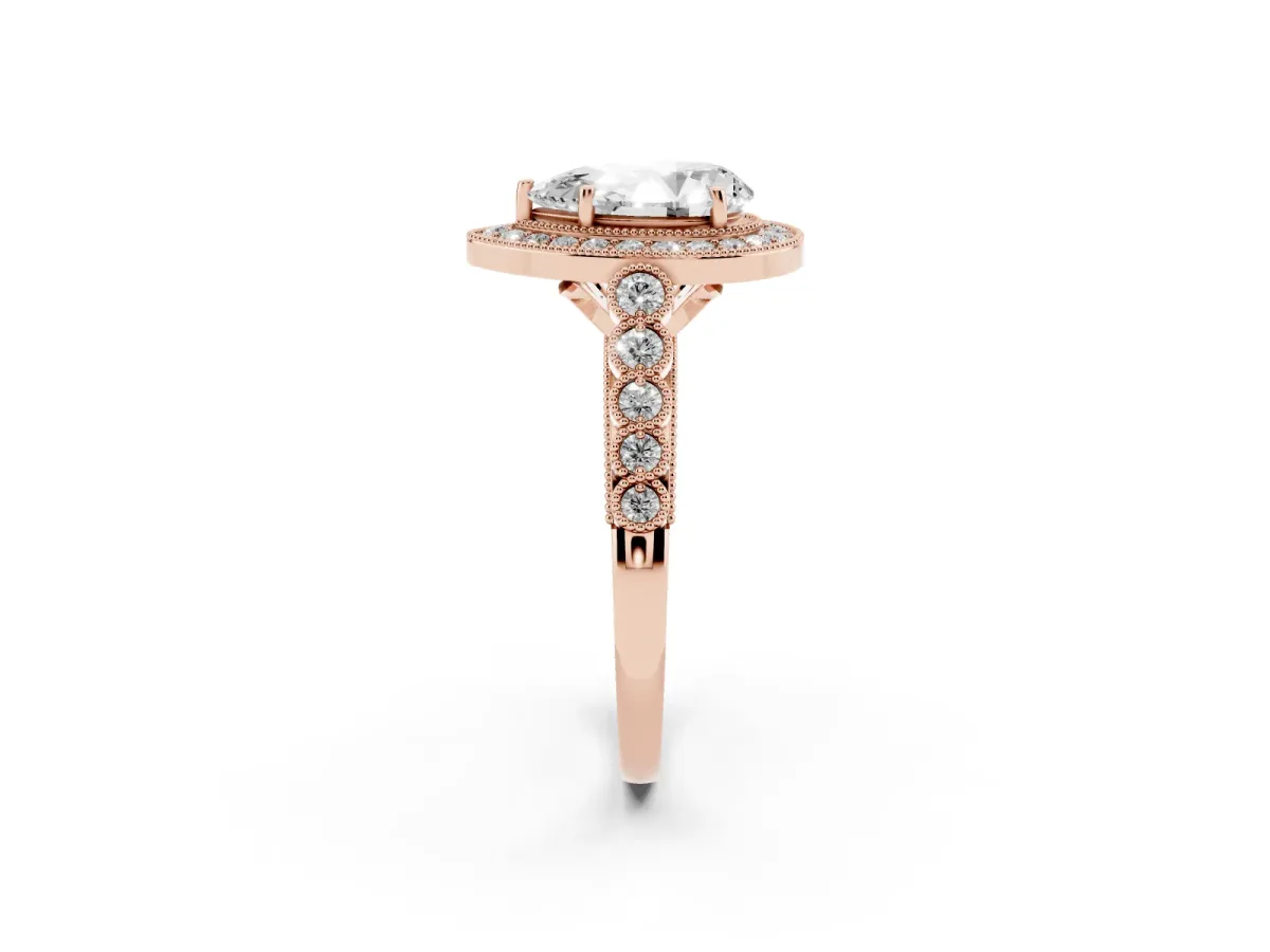 Pear Cut Halo Twist Band Solitaire Ring with Six-Prong Setting Rose gold